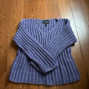 Women’s Vintage Pure Handknit Chunky Cotton V Neck Sweater Size L/XL